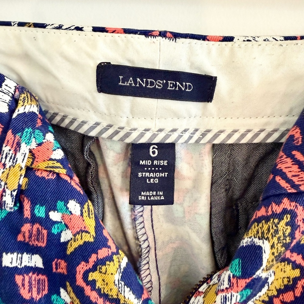 Lands’ End Mosaic Cropped Chino Pants Women’s 6 Mid Rise Coastal Preppy - Picture 9 of 11